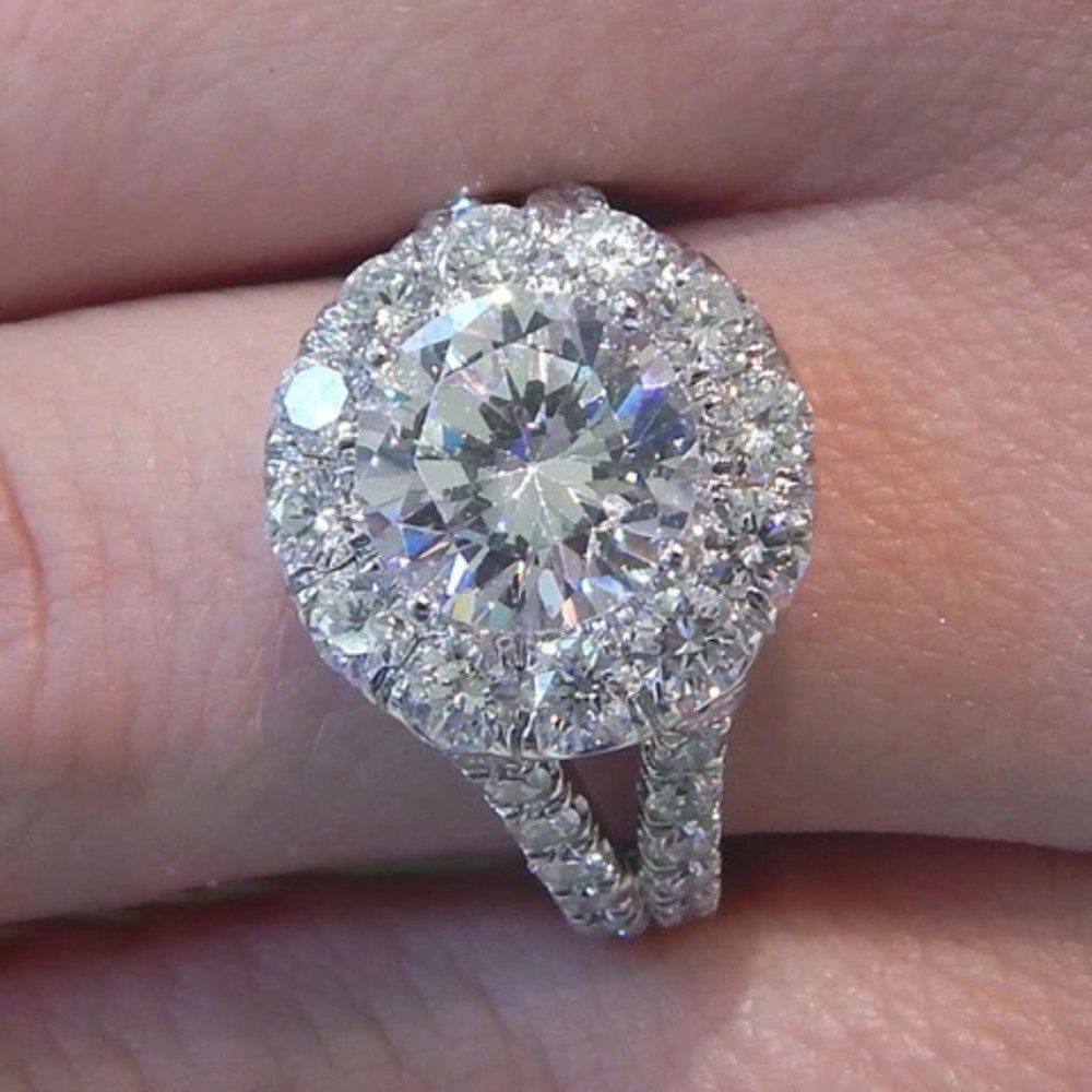 "Engagement Double Layer Round CZ Bridal Wedding Ring for Women, UNVN12291